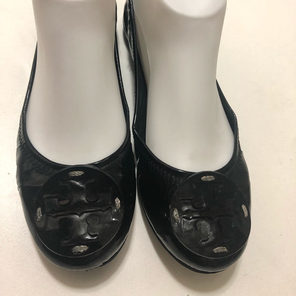 Tory Burch black patent leather with black logo